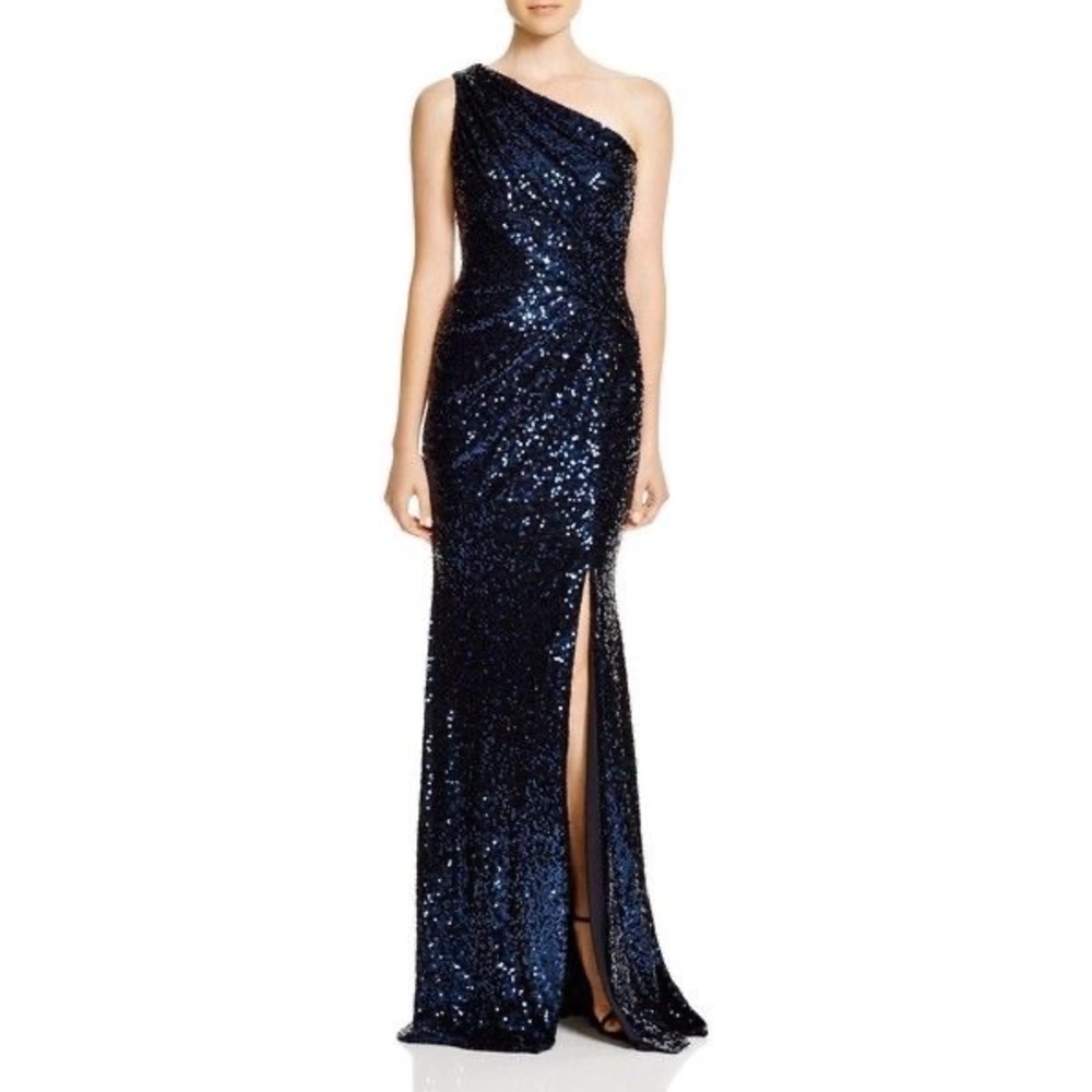 Badgley Mischka One Shoulder Sequin Gown